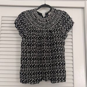 LOFT Black and White Smocked Neck  Blouse